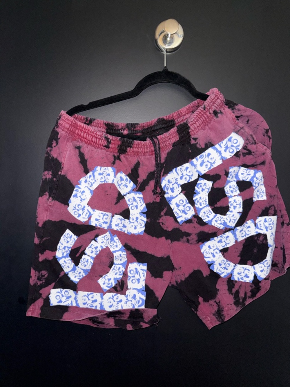 Asaali Maroon & Black Tie-Dye Graphic Shorts